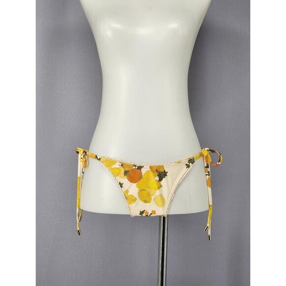 Peony Swimwear Bikini Bottoms Womens 6 Yellow Lemon Print String Tie Side - Picture 1 of 14